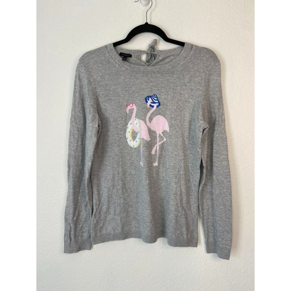 Talbots women's medium grey long sleeve‎ flamingo lightweight knit sweater top